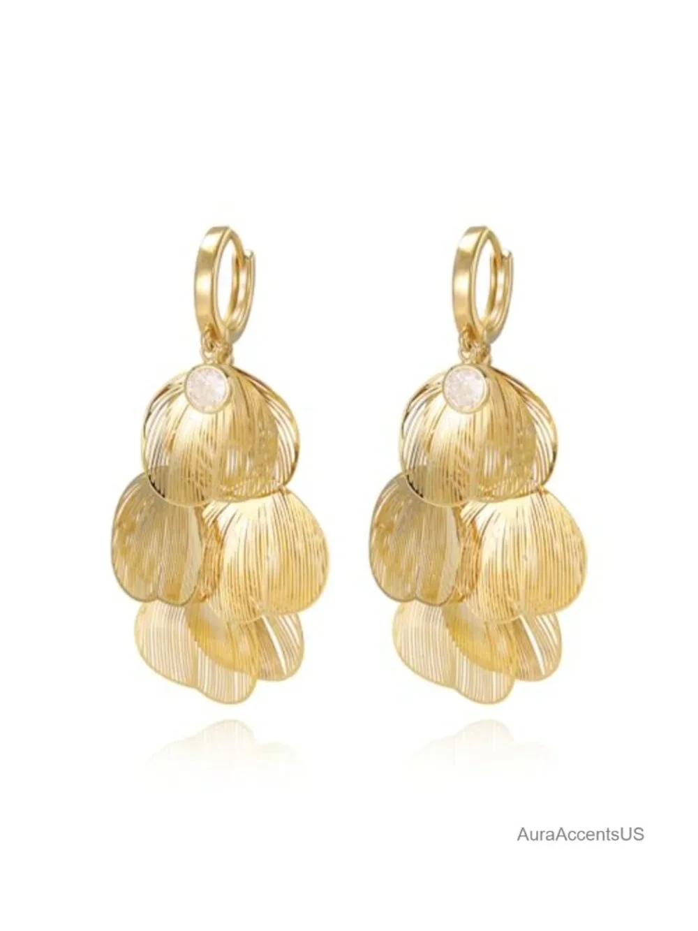 Boho Flower Layered Floral Leaf Drop Dangle Earrings Women 14k Gold Plated CZ